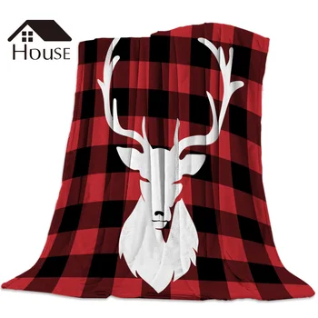 

Christmas Red and Black Plaid Elk Style Printed Throw Blanket Christmas Blankets Warm Sofa Bedclothes Customized
