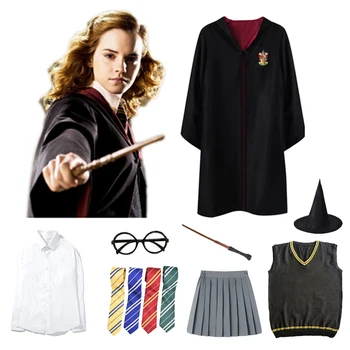 

Potter Cosplay Gryffindor Costumes Outfits Magic Robe Cape Halloween Hogwarts Uniform Tie Ravenclaw Hufflepuff Slytherin Cloak