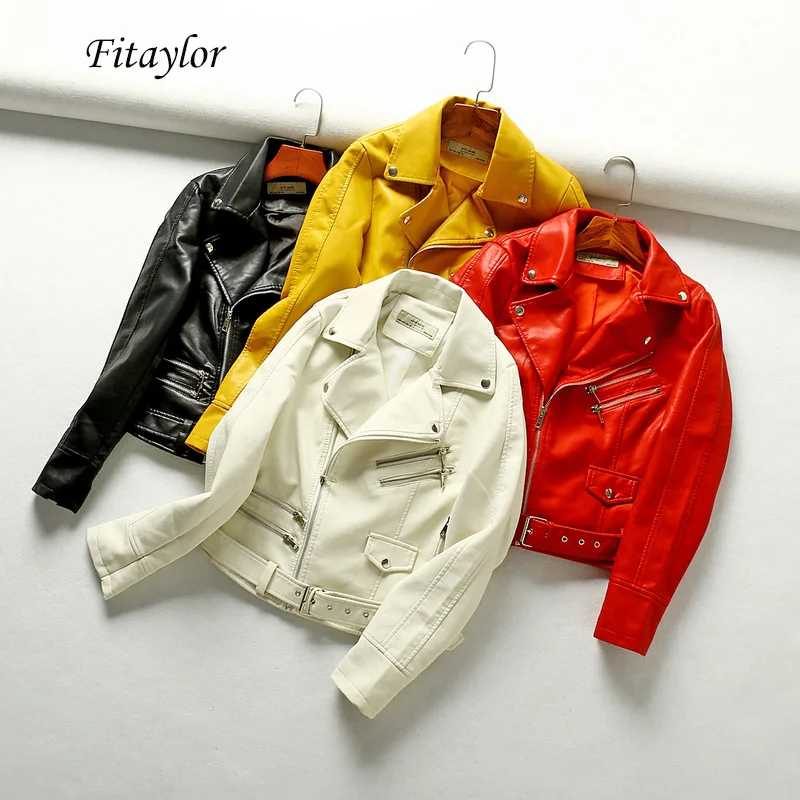 

Fitaylor Women Faux Soft Leather Basic Jacket Autumn Turndown Collar Motorcycle Zipper Faux Pu Leather Jacket Female Outerwear