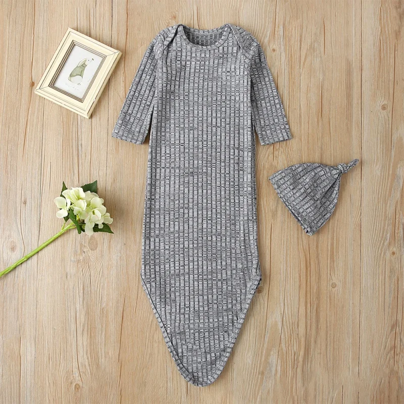 Smartbabyme/спальный мешок с длинными рукавами; пижамы для маленьких мальчиков и девочек; хлопковая однотонная шапка