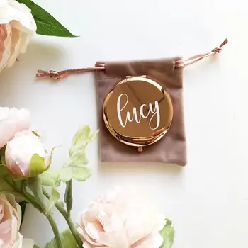 

Personalized Bridesmaid Gift Simple Metal Compact Makeup Mirror Portable Double-Sided Folding Mirror Wedding Party Holiday Gift