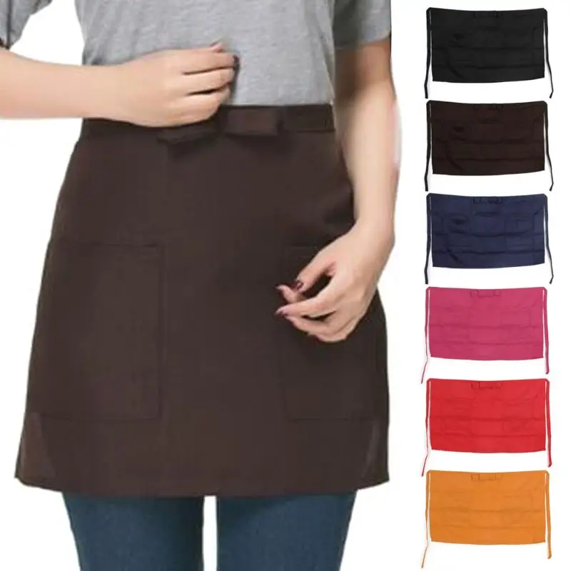 

Half Short Waist Polyester Apron Waitress Waiter With Pocket Kitchen Cafe Pub J6PD
