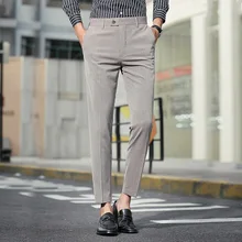 Мужские костюмы, брюки, облегающие, офисные брюки для мужчин, нарядные брюки, серые, хаки, черные, Pantalones, Cuadros, Hombre, костюм, Homme, брюки