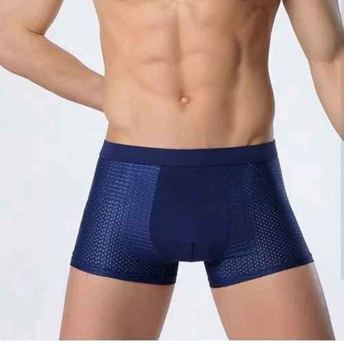 Men's Underwear Gentle Flexible Super-elastic Boxer Soft Bamboo Fiber Breathable Solid Cutting Grid-patterned Underpants M417