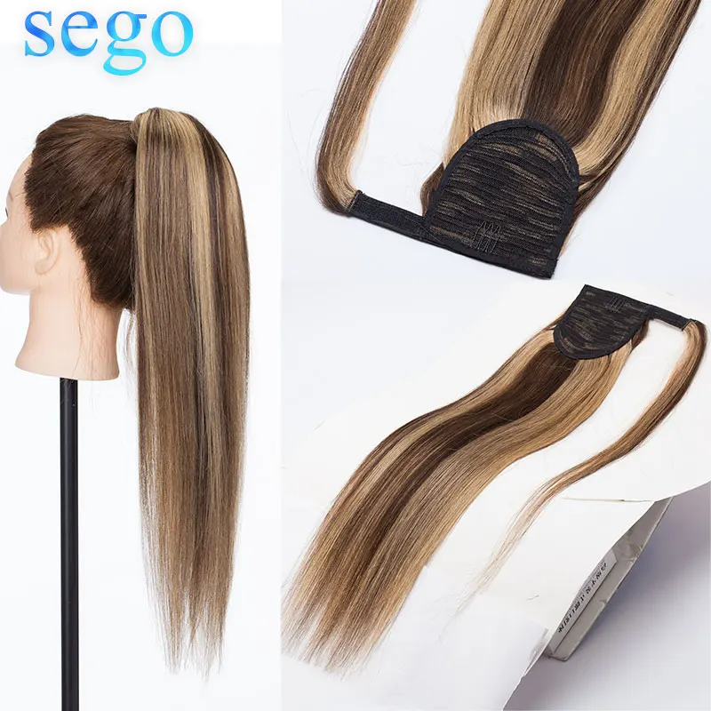 Hair-Extension Ponytail Human-Hair SEGO Wrap Straight Around Clip-In Remy Natural
