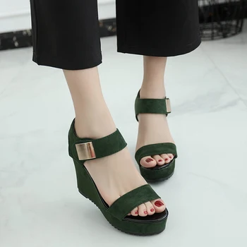 

Wedges Platform Sandals Open Toe Women Summer Shoes Fashion Metal Decoration Thick Sole Sandals Women Beige Green Black