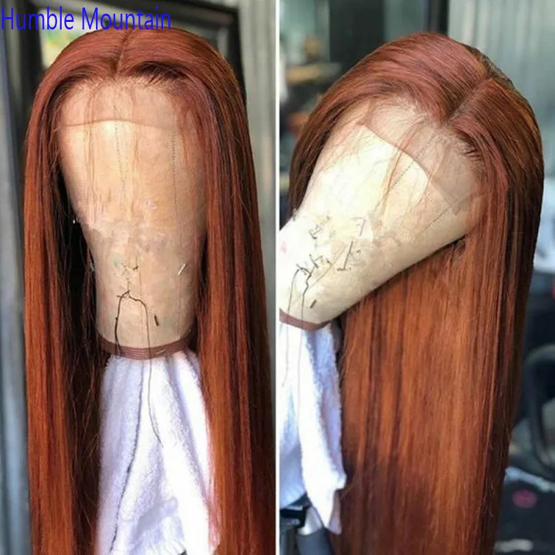 370 глубокий парик из натуральных волос на кружеве для женщин оранжевого цвета длинные прямые бразильские парики Remy