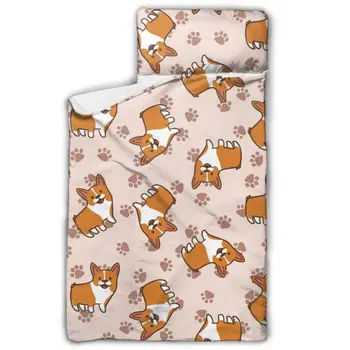 

Toddler Rolled Nap Mat Pad Anti-kick Quilt Artifact with Removable Pillow Cartoon Corgis Dogs Baby Sleeping Bag
