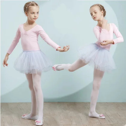 Powder blue Combed Cotton Ballet Dress Dance Dress Tutu Ballet for Girls Kids Children High Quality Ballerina Long Sleeves Tulle Dance - Цвет: Powder blue
