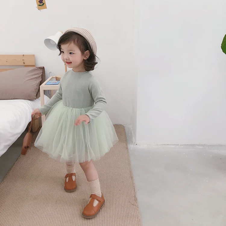 1927 г., новинка года, Осенние яркие блестящие платья принцессы для девочек детское Сетчатое платье с длинными рукавами футболка, платье с заплатками