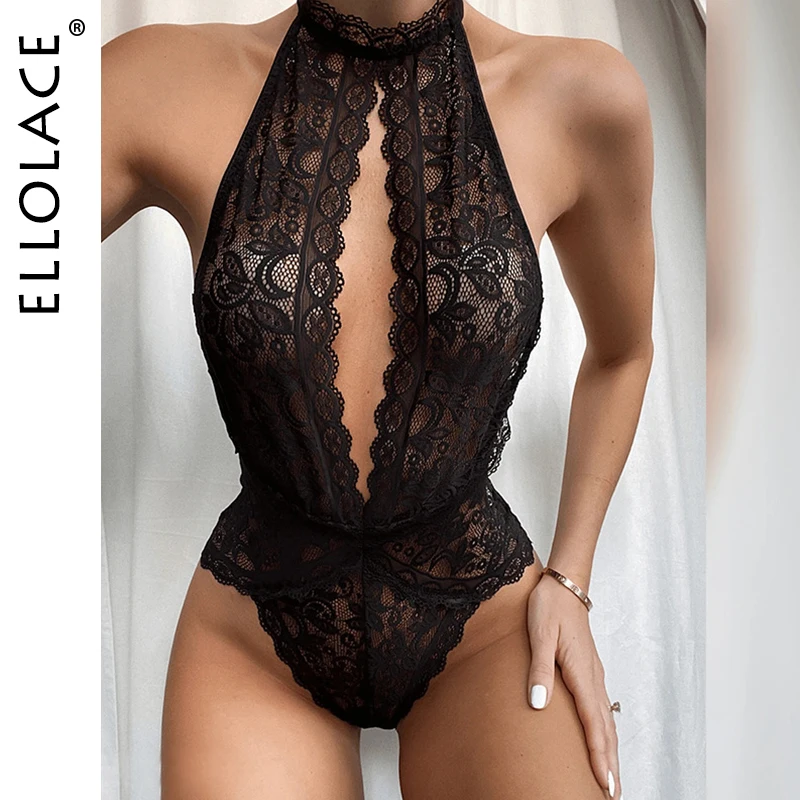 

Ellolace Bodysuit for Women Deep-V Body Jumpsuit Women Backless Bodysuit Women Lace Sexy See Through Overalls for Women Romper