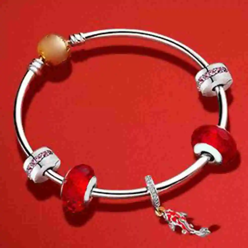 

100% 925 silver sterling 797829cz good luck carp hanging charm charm charm charm assembly new present year