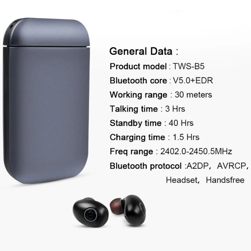 TWS B5 мини Bluetooth гарнитура стерео Беспроводная в уши IPX5 Водонепроницаемый портативный источник питания 2600 мАч