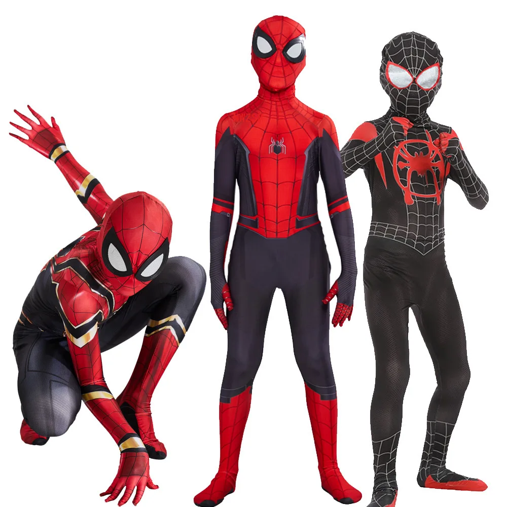 Excessive High quality spider boy Costume Fancy Gown Grownup And child man Halloween Costume Crimson Black man Spandex 3D Cosplay Clothes