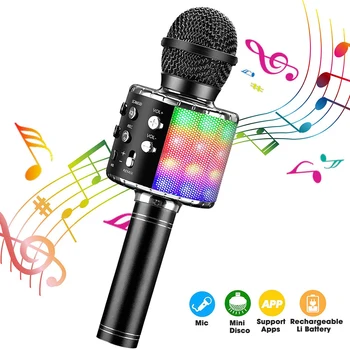 

Portable Bluetooth Karaoke Microphone LED Studio Record Wireless Mic Speaker for Music Playing Singing for Household Karaoke