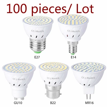 オンライン 100個GU10 MR16 E14 E27 Ledスポットライトランプ電球調光対応120度ビーム角ホーム凹型照明器具ウォームホワイト