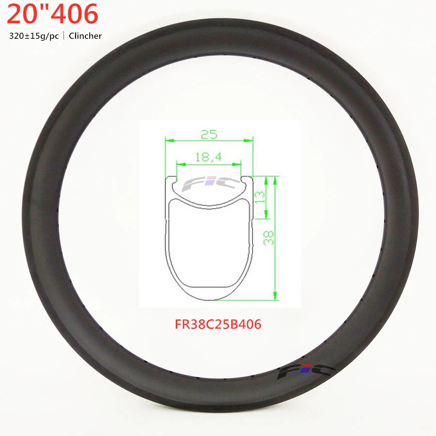 2" 406 обод 25 мм ширина с дисковым тормозом V тормозная поверхность 30 38 50 мм клинчер колеса карбоновые 20 дюймов диски завод карбоновый обод для BMX