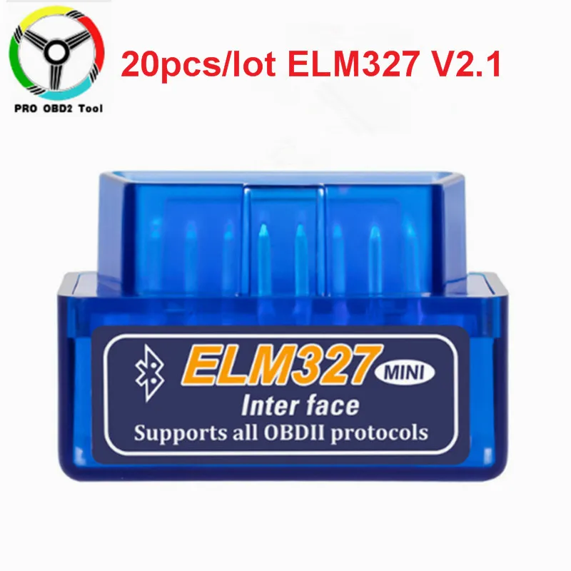 20 шт./лот Высокое качество Супер Мини ELM327 V2.1 Bluetooth OBD OBD2 диагностический инструмент ELM 327 2,1 Поддержка почти OBD-II протоколы