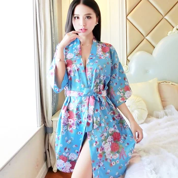 

Mini Satin Sleepwear Nightgown Intimate Lingerie Nightdress Lounge Kimono Gown Sexy Women Wedding Robe Home Clothing Bathrobe