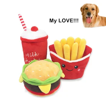 

Cute Squeaking Animals Pet Chew Toy Bite Resistant No Stuffing Plush Toy Dog Puppy Sound Hamburger French Fries Pet Toys