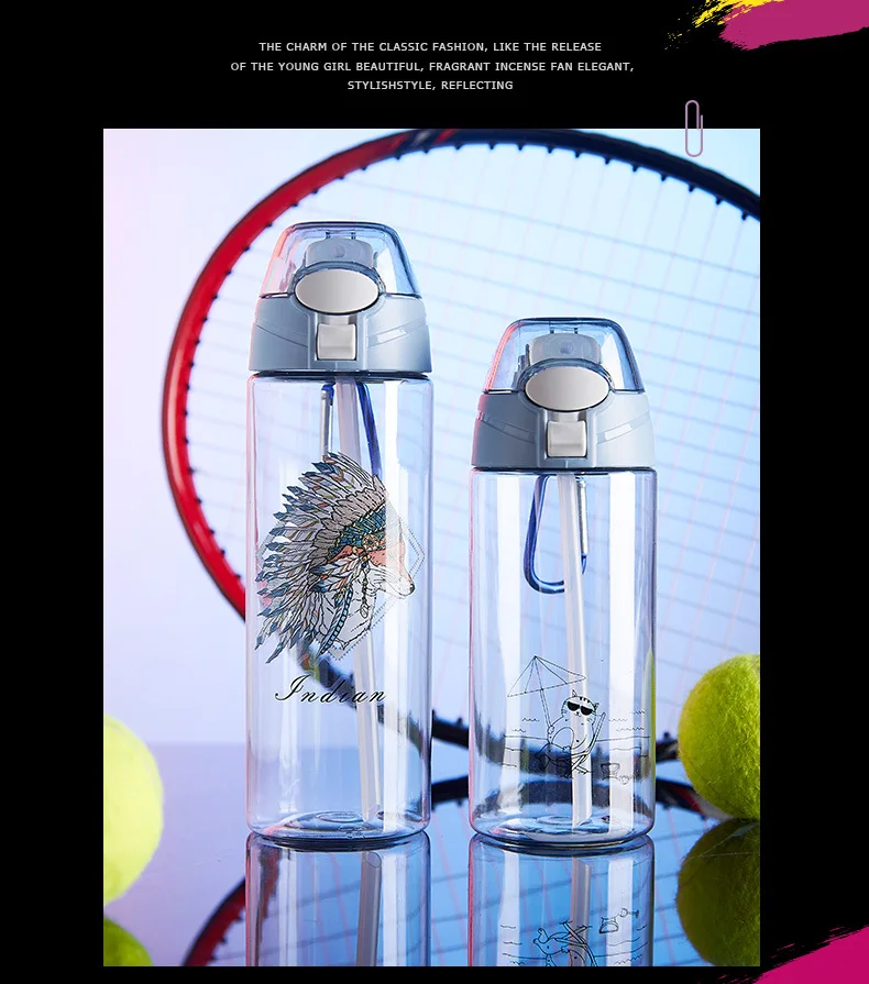 Sets Record Cup with Straw 600 Ml Outdoor Sports Suction Glass Plastic Adult CHILDREN'S Cups with Straw Sports Bottle
