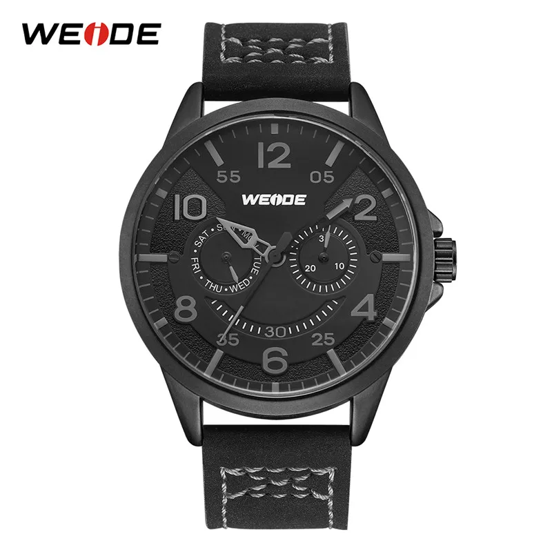 WEIDE, новые модные часы, аналоговый механизм, три циферблата, ремешок из натуральной кожи, мужские часы, Топ бренд, военные кварцевые наручные часы