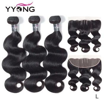 

Yyong Hair Extension Peruvian Hair Bundles With Frontal Body Wave Human Hair Bundles 3 Bundels With Lace Frontal Remy Hair