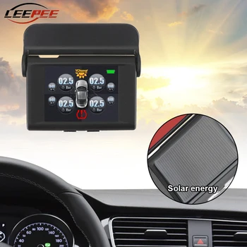 

LEEPEE Car Accessories TPMS Tyre Pressure Monitor System USB Solar Power Auto Tire Security Alarm System Digital LCD Display