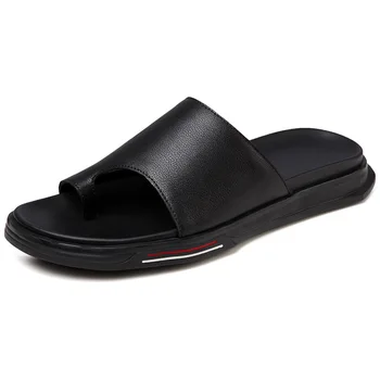 

Mens Sandals Summer Outdoor Breathable Leather Trend Sandals Male Personality Outer Wear Word Slippers men flip flops cowhide