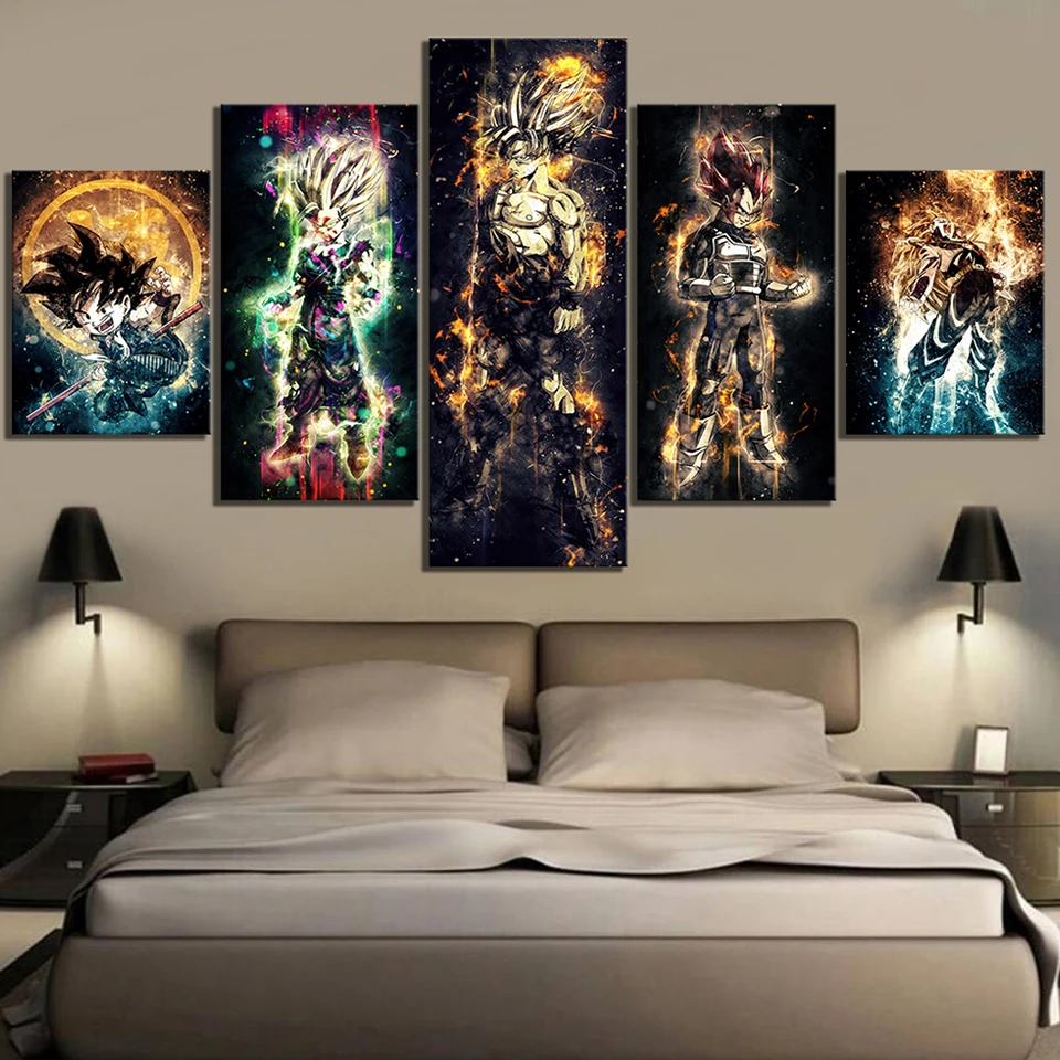Günstig Wand Kunst Leinwand Gemälde 5 Stück Dragon Ball Bilder Drucke Hause Dekoration Animation Poster Für Wohnzimmer Modulare Rahmen