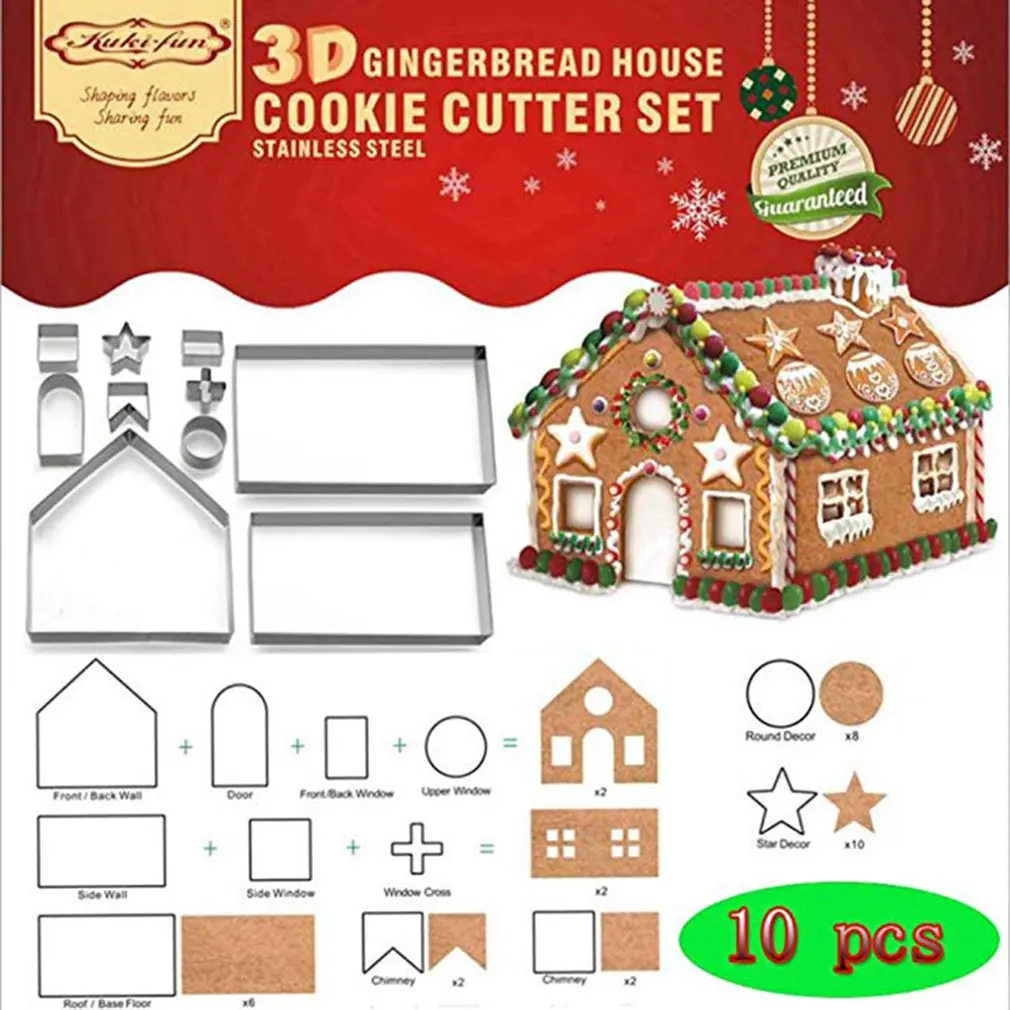 3D пряничный домик набор резаков для печенья 10 шт. кусачки для печенья праздник печенья печенье для детей Рождественская вечеринка