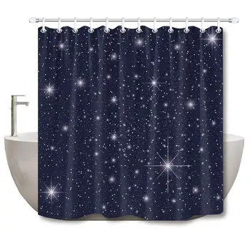

Dark Color Twinkle Shower Curtain Set Star Space Bathroom Curtain Decor with Hooks Waterproof Polyester Fabric Bathtub Curtain