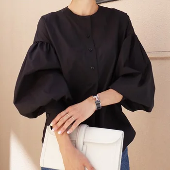 

Spring and Autumn New 2020 Pure Color Women Shirts Solid Color Wild Cotton Ladies Blouses and Tops Korean-Style Women Clothing