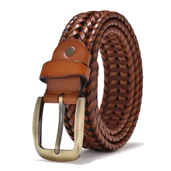 Luxury Designer Brand Braided Woven Belt Men High Quality Women Genuine Leather Dress Hand Knitted Strap for Jeans Waistband