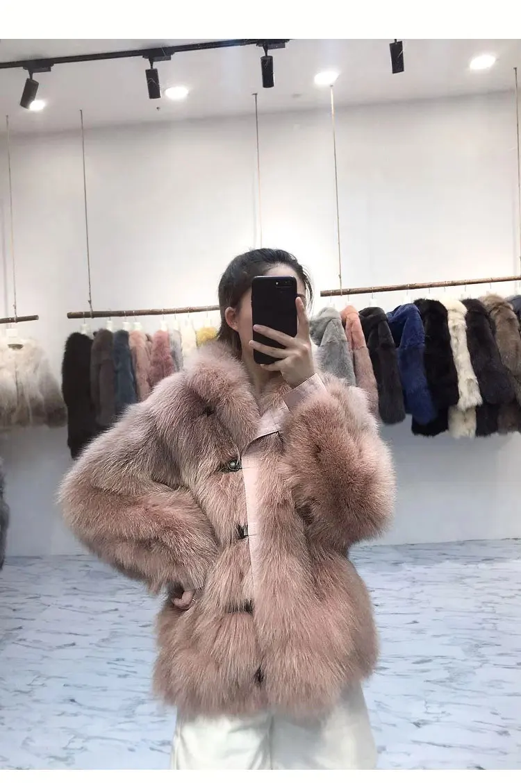 Новое пальто с натуральным лисьим мехом женская зимняя куртка Femme пальто с натуральным мехом женская верхняя одежда с длинным рукавом из натурального Лисьего меха