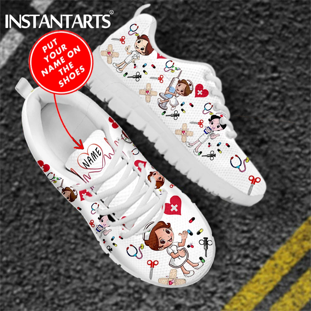 INSTANTARTS Zapatillas planas de malla con nombre personalizado para mujer, calzado transpirable con de dibujos animados, Premium|Zapatos planos de - AliExpress