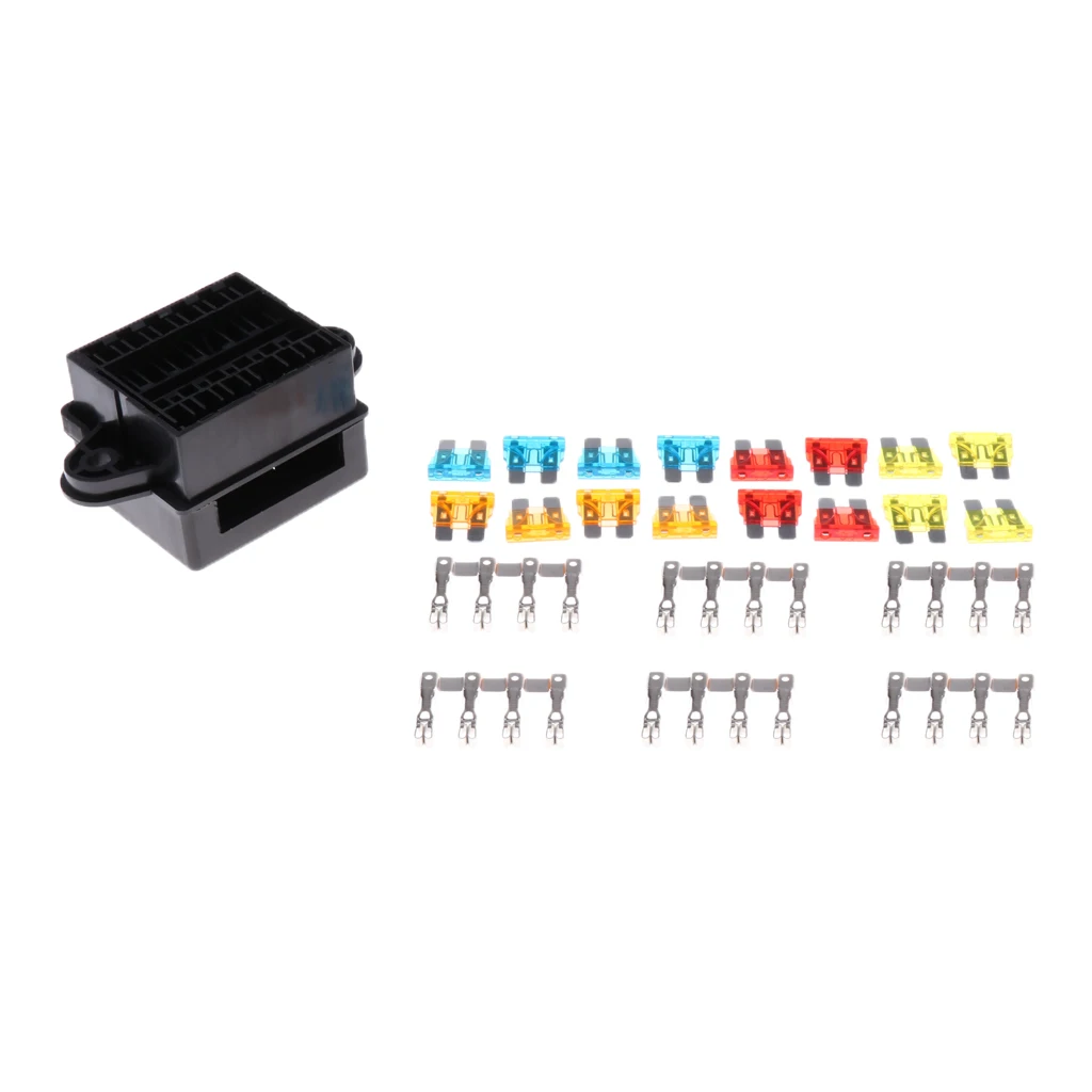 Car Vehicle Truck 12V-32V 12 Way Medium Relay Fuse Box Holder Terminals