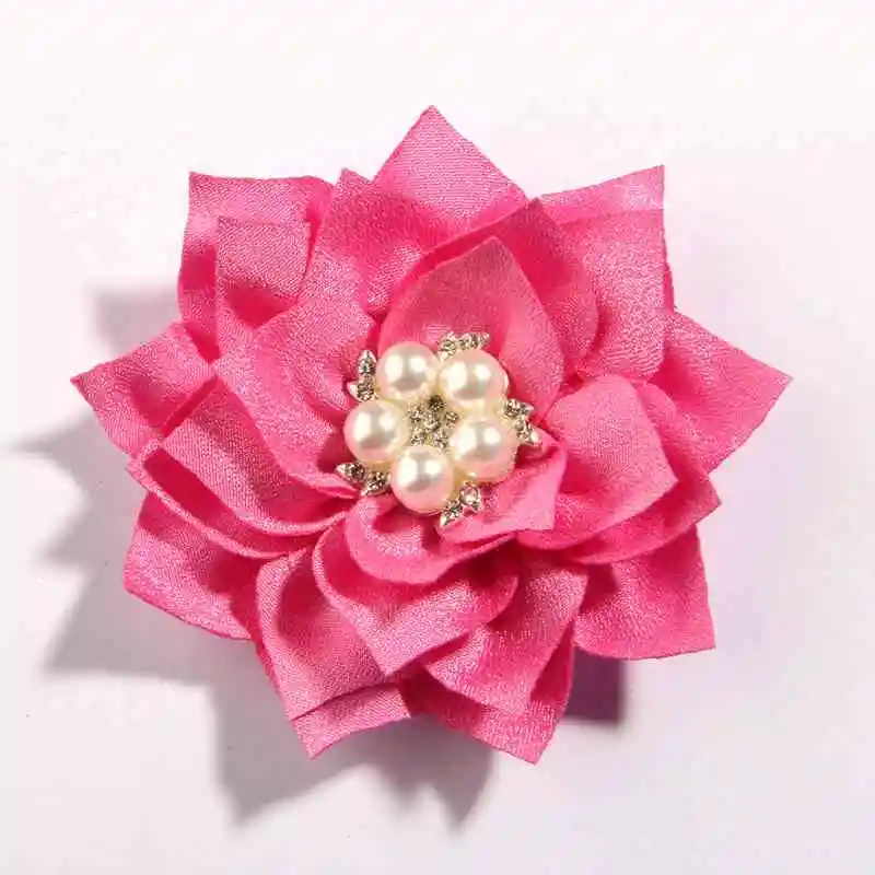 Fuchsia 200 шт., 7,5 см, 2,95 дюйма,, цветы из ткани с грушей, стразы, аксессуары для волос, цветок для волос на заколках, свадебный букет - Цвет: Fuchsia