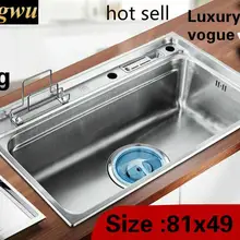 Кухонная раковина с одним лотком, роскошная 304 нержавеющая сталь, горячая Распродажа, большая посуда 810x490 мм