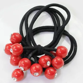 

50/100pcs Beautiful Red Bead Kawaii Black Elastic Hair Bands Newly Design Rubber Bands Hair Ropes for Girls Women ladies