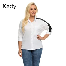 

KESTY Women's Plus Size Spring Cotton Shirt With Elastic Lapel Tie Buttons Casual Printed Character Pattern Blouse