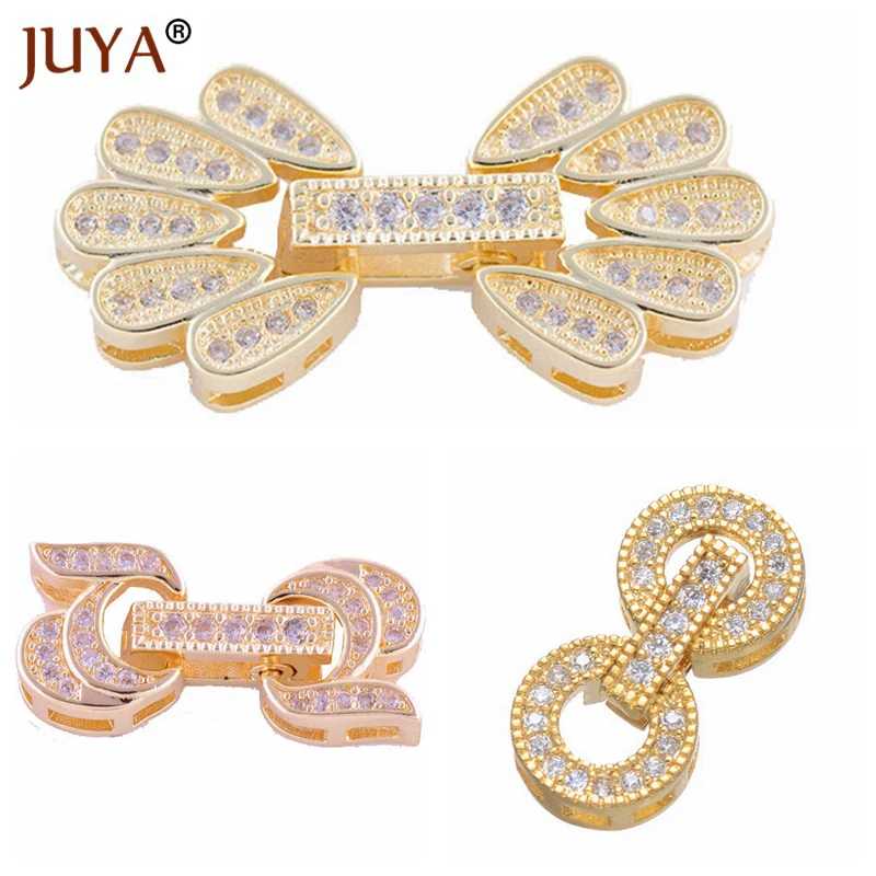 

Fashion Copper Micro Pave Zircon Rhinestone Clasp Hooks Fastener Accessories For Jewelry Making Pearl Necklace Bracelet Clasp