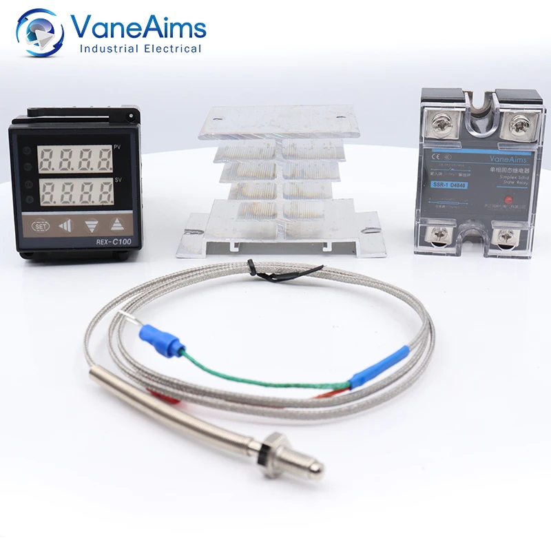 Digital PID Temperature Controller Rex-C100 เอาต์พุต SSR-DA40 รีเลย์เทอร์โม K ประเภท Probe/อ่างความร้อน 220V อุณหภูมิ 0-400 ℃ 1