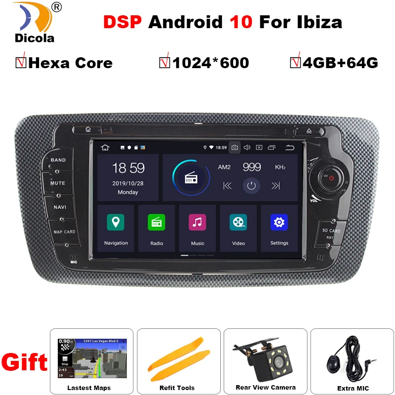 Автомобильный DVD Rdio PX6 DSP 4 Гб + 64 ГБ Android 10 для Seat Ibiza 6j 2009-2013 GPS-навигация 2 Din экран