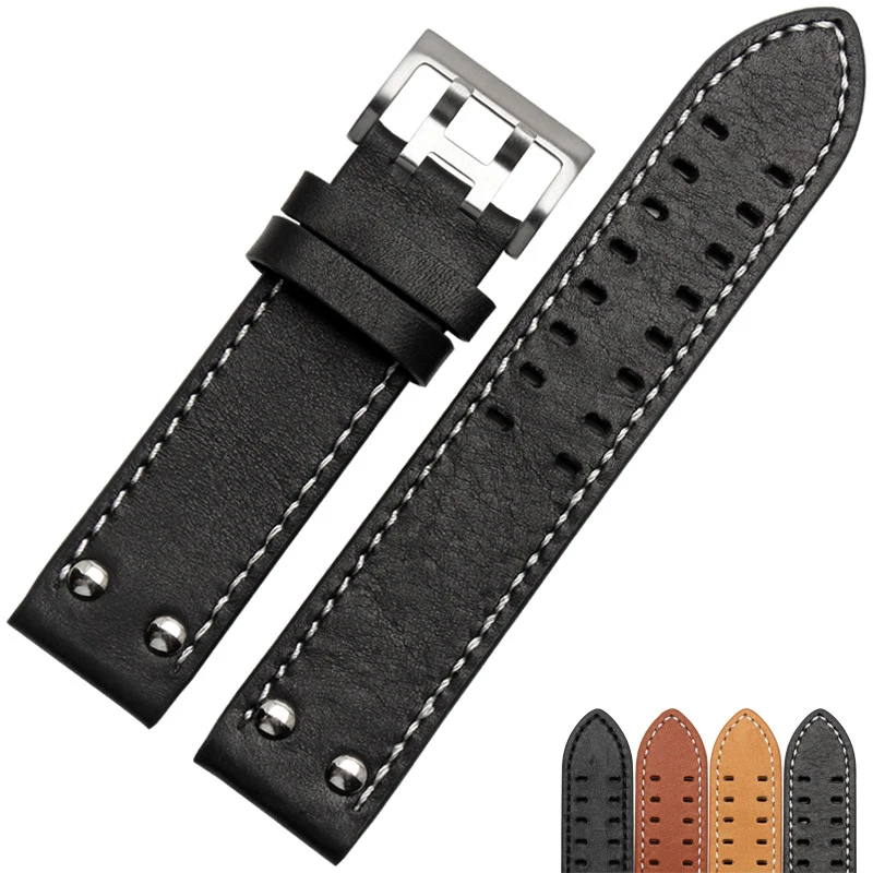 

Leather strap band width 20mm 22mm Double row hole leather watch belt brown watch accessories replace for Hamilton Seiko Zenith