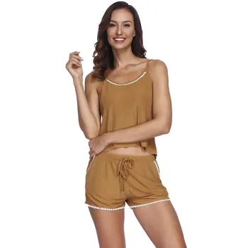 

Women's Pajamas Home Clothes Sleeveless Tassel Sexy Cami Nightwear Shorts Pyjamas Set Backless Sexy Lingerie Nighty Pijama Mujer
