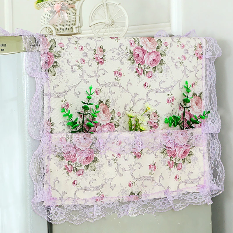 

Multi-function Refrigerator Dust Cover With Storage Bag Flower Lace Fridge Lattice Refrigerator Dust Proof Cover Kitchen Supply