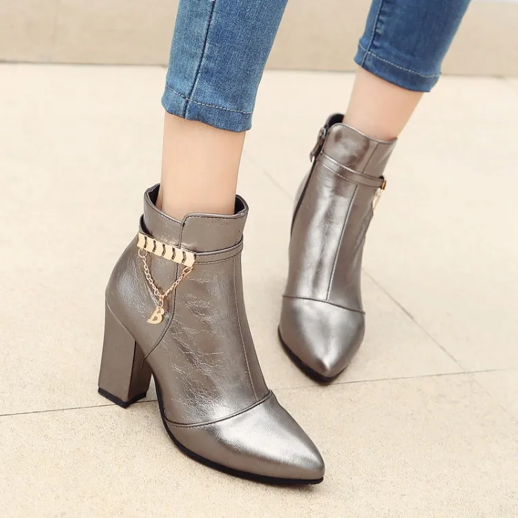 

Big Size 9 10 11-17 boots women shoes ankle boots for women ladies boots shoes woman winter Metal trim side zipper