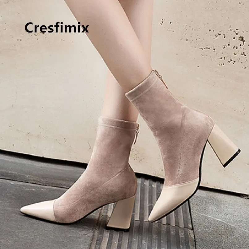 

Cresfimix Botas De Mujer Women Fashion Pointed Toe Brown High Quality High Heel Boots Lady Casual Street Autumn Boots C7086