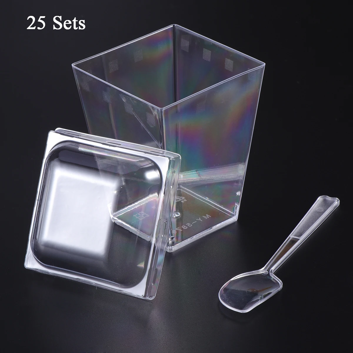 25 Sets 150ML Square Plastic Jelly Cup Dessert Cups Lid Spoon Mini Mousse Lids Set For Cake Shop Restaurant Bar | Дом и сад